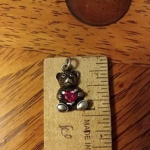 Sterling teddy bear pendant with red heart stone